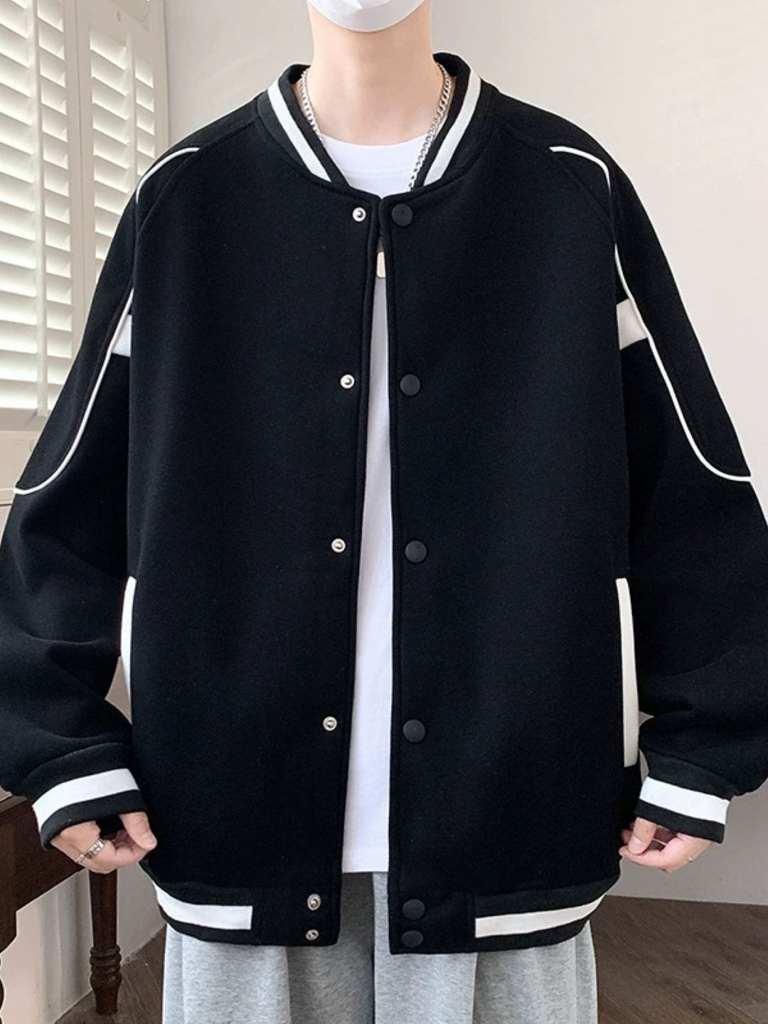 KPOP Men Colourblocked Varsity Jacket