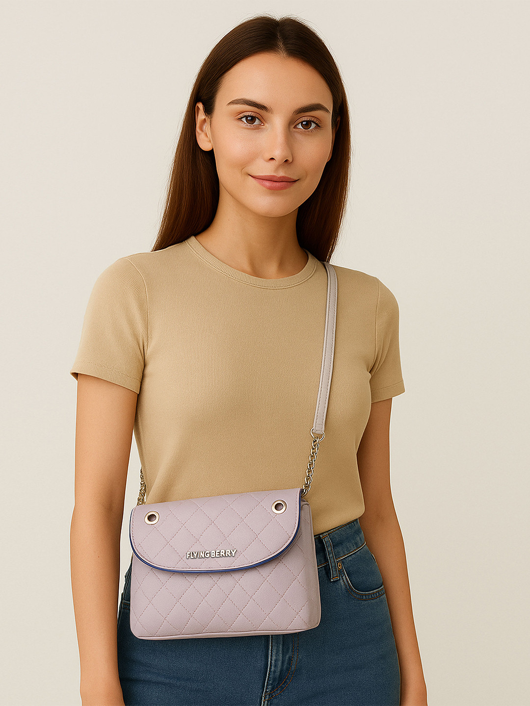 FLYING BERRY Mauve Self Design Sling Bag