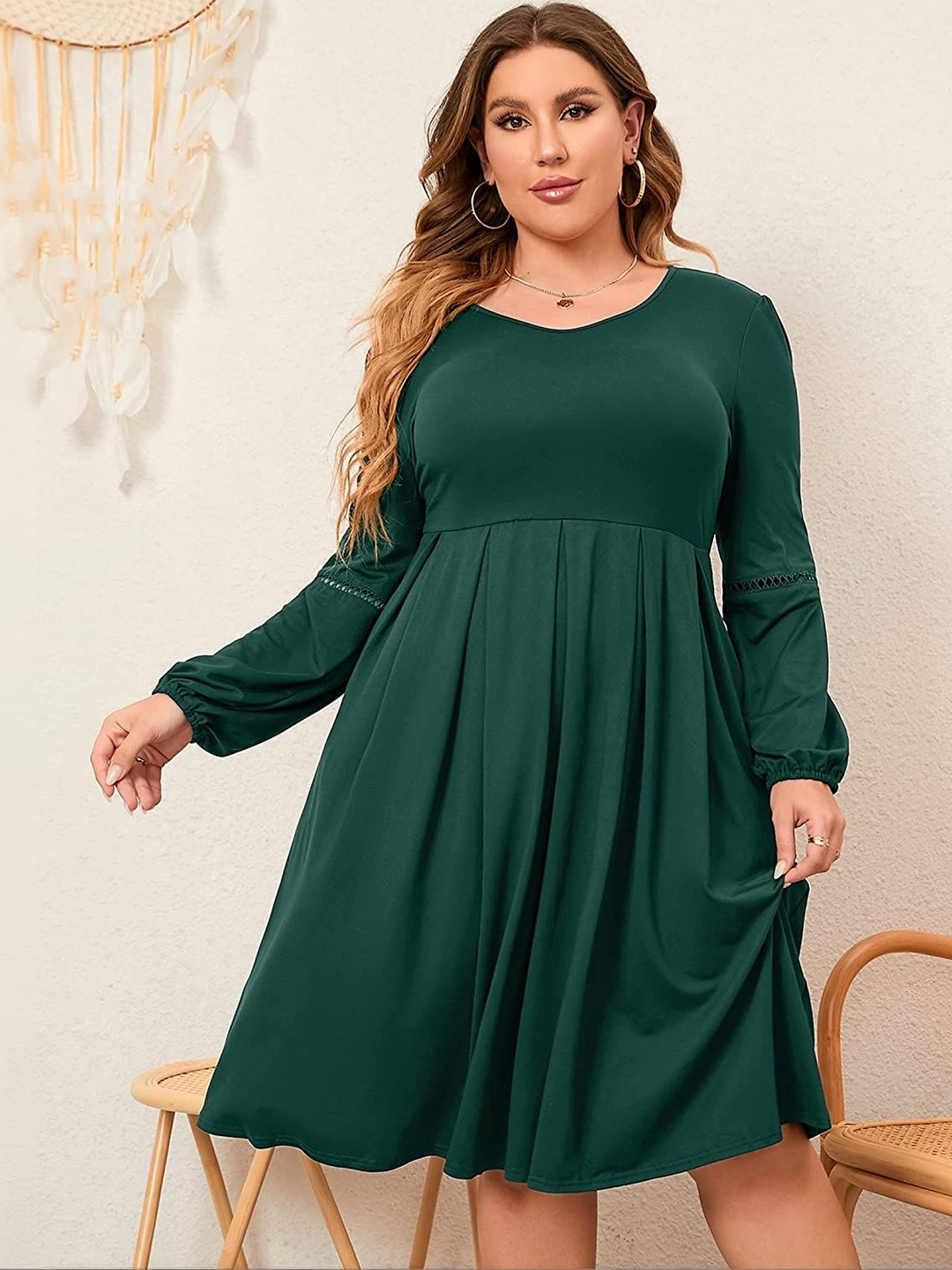 TASHVIKA'S Bishop Sleeve PU Coated Fit & Flare Dress
