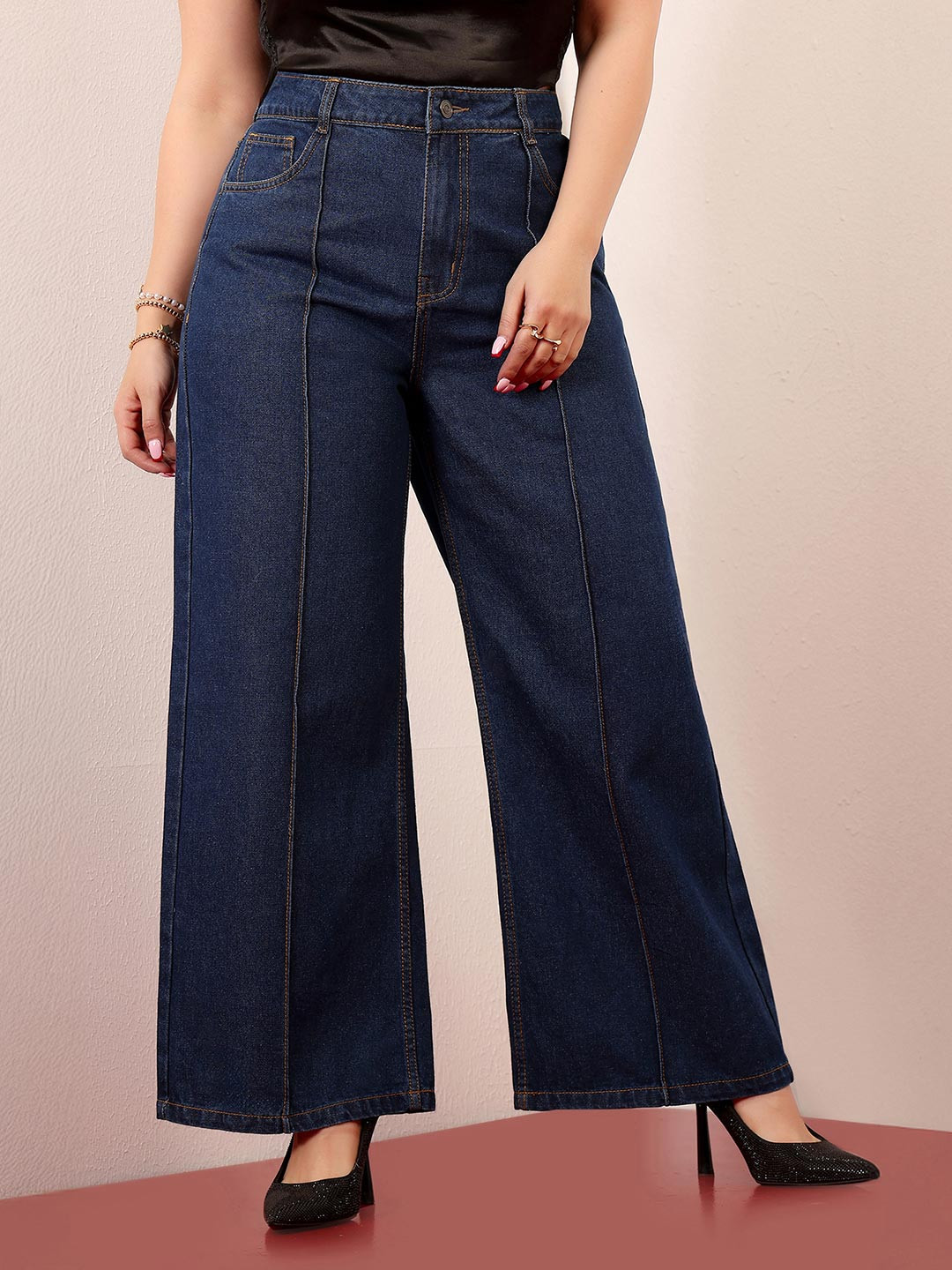 Miss Chase A+ Women Plus Size Wide-Leg High-Rise Regular-Length Non-stretchable Denim Jeans