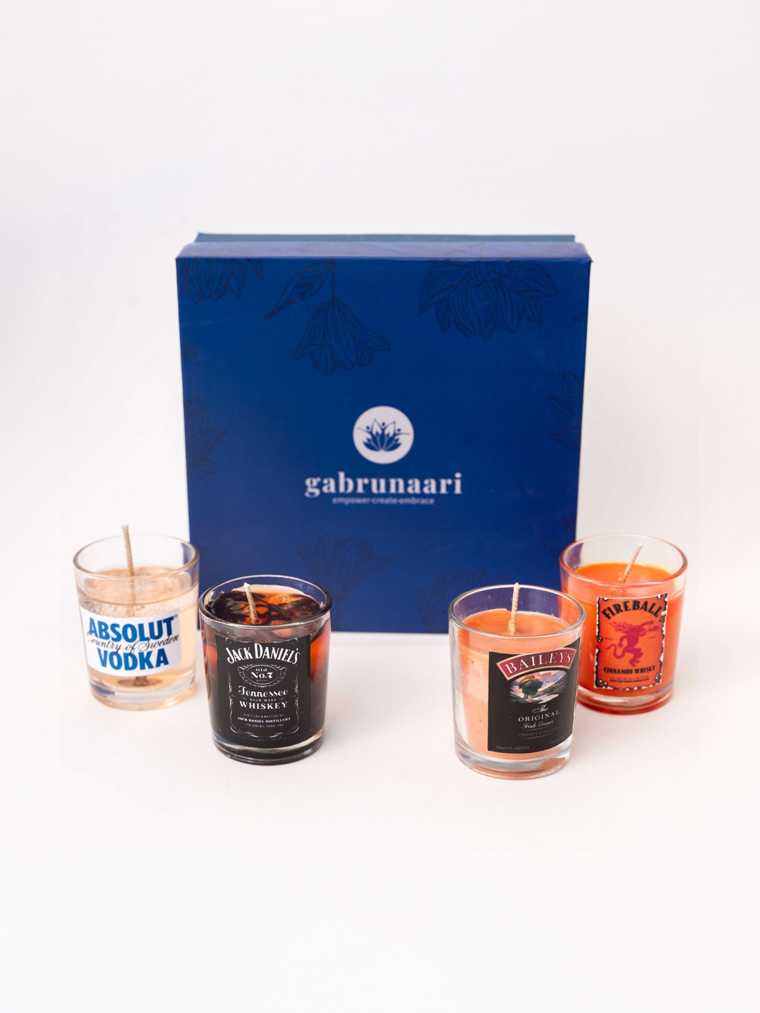 gabrunaari Set Of 4 Black & Blue Liquor-Inspired Scented Jar Candle