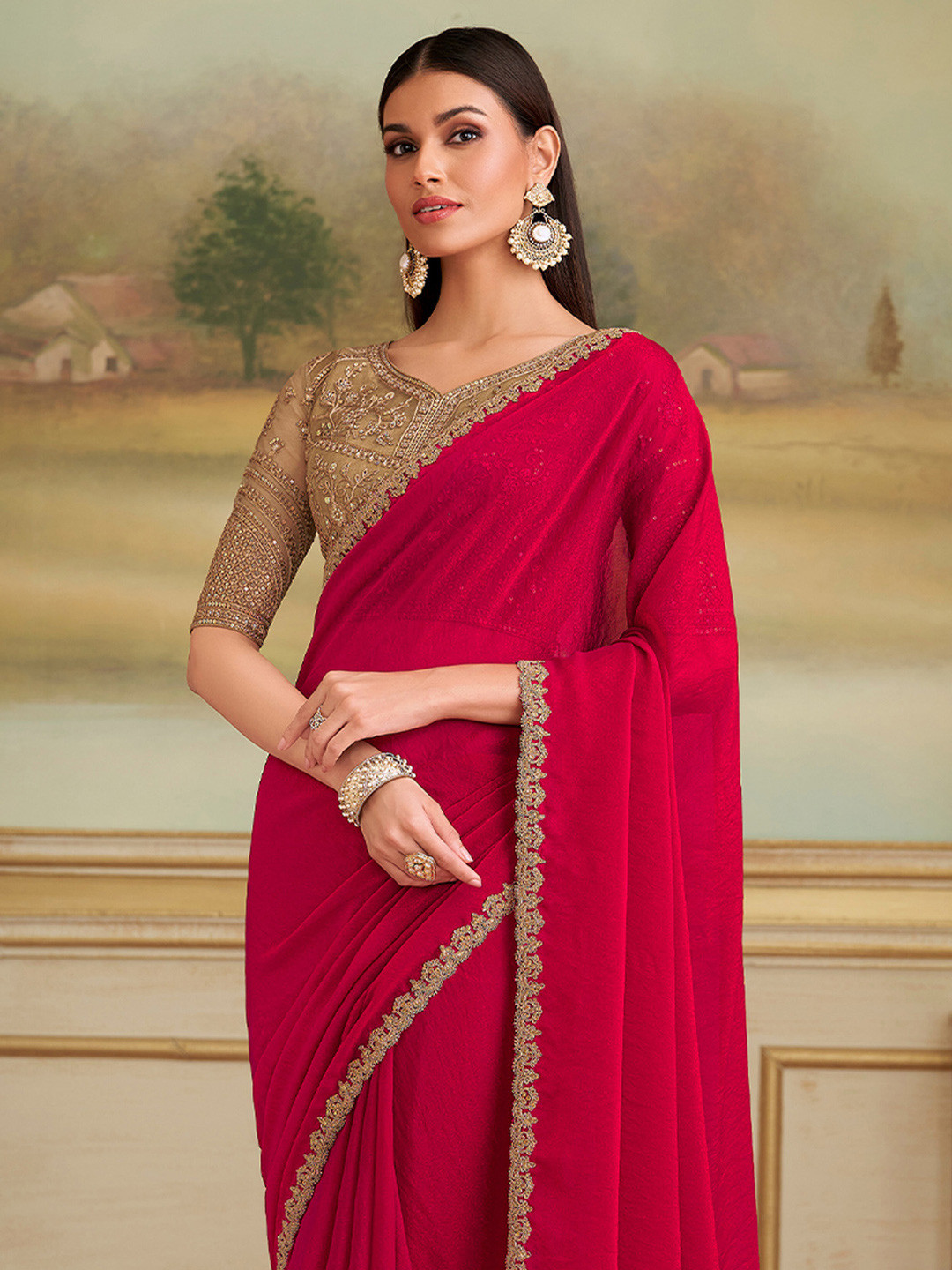 all about you Embellished Embroidered Pure Georgette Heavy Work Saree