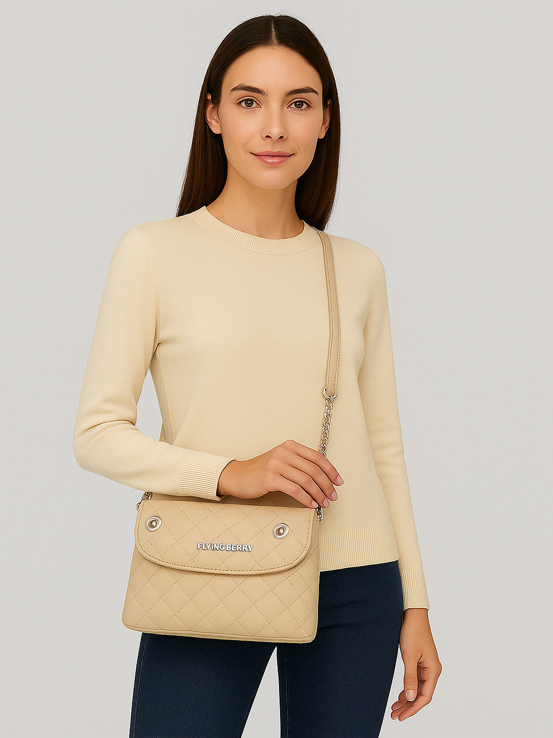 FLYING BERRY Beige Solid Sling Bag