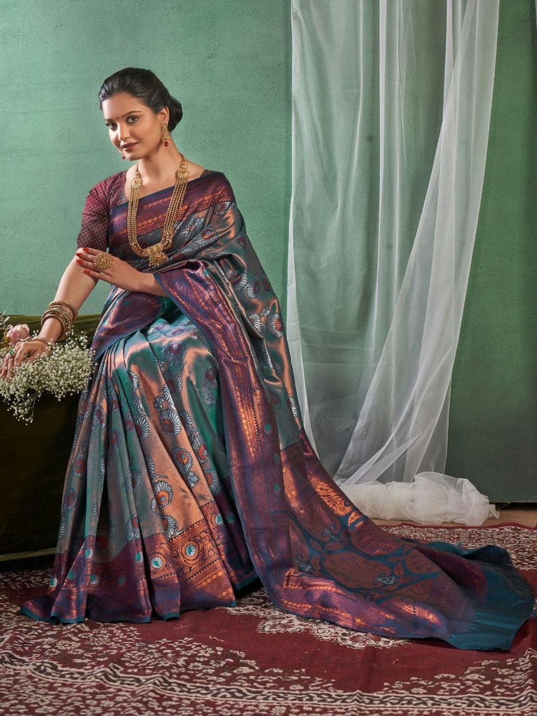 Style Drawer Woven Design Zari Jacquard Silk Kanjeevaram Saree