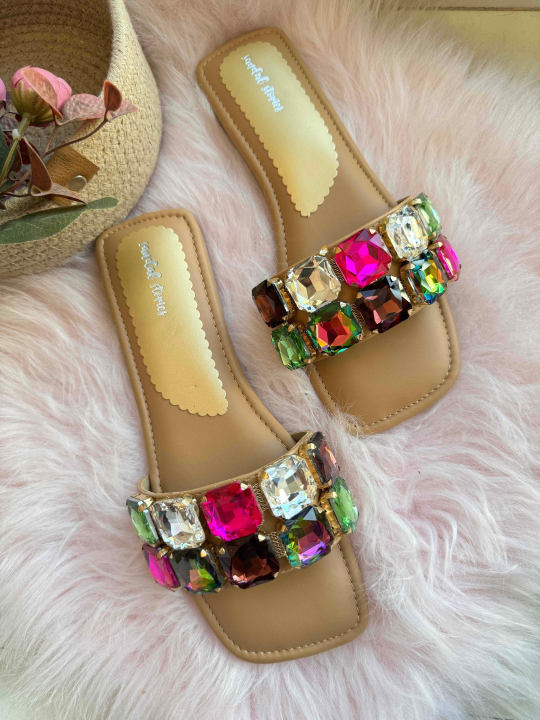 SANDAL STORIES Women Gemstone Embellished Open Toe Flats