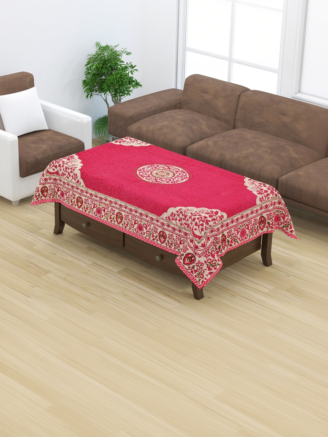 Furnishing Hut Pink Premium Velvet 4 Seater Center Table Cloth Cover