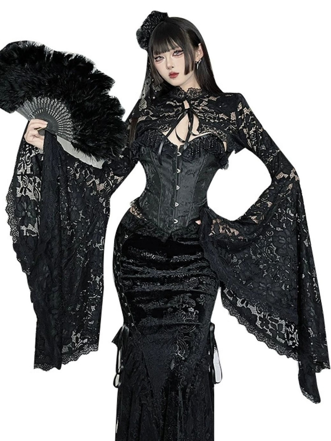 KPOP Embroidered Bell Sleeve Ruffles Victorian Crop Top