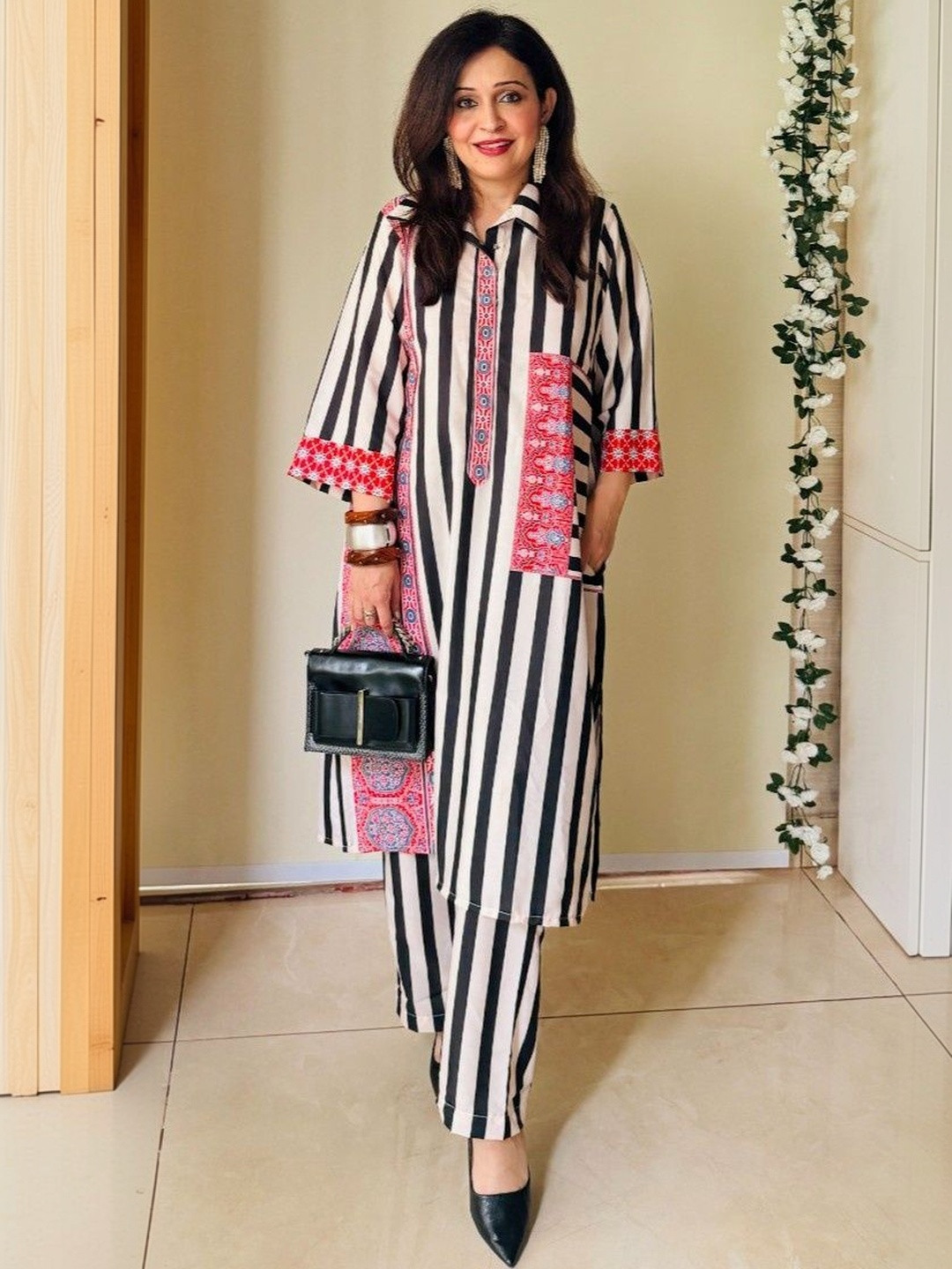 FFI Striped Shirt Collar Tunic With Trousers Co-Ords