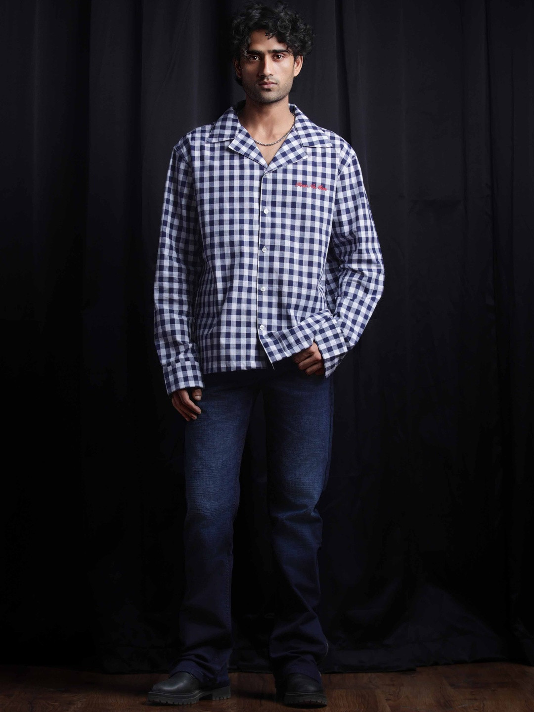 Fear No Man Men Classic Gingham Checks Checked Casual Shirt