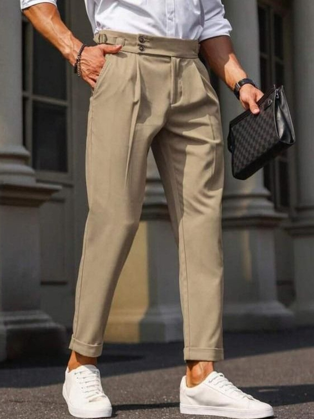 BROADSTAR Men Classic Slim Fit Easy Wash Pleated Trousers