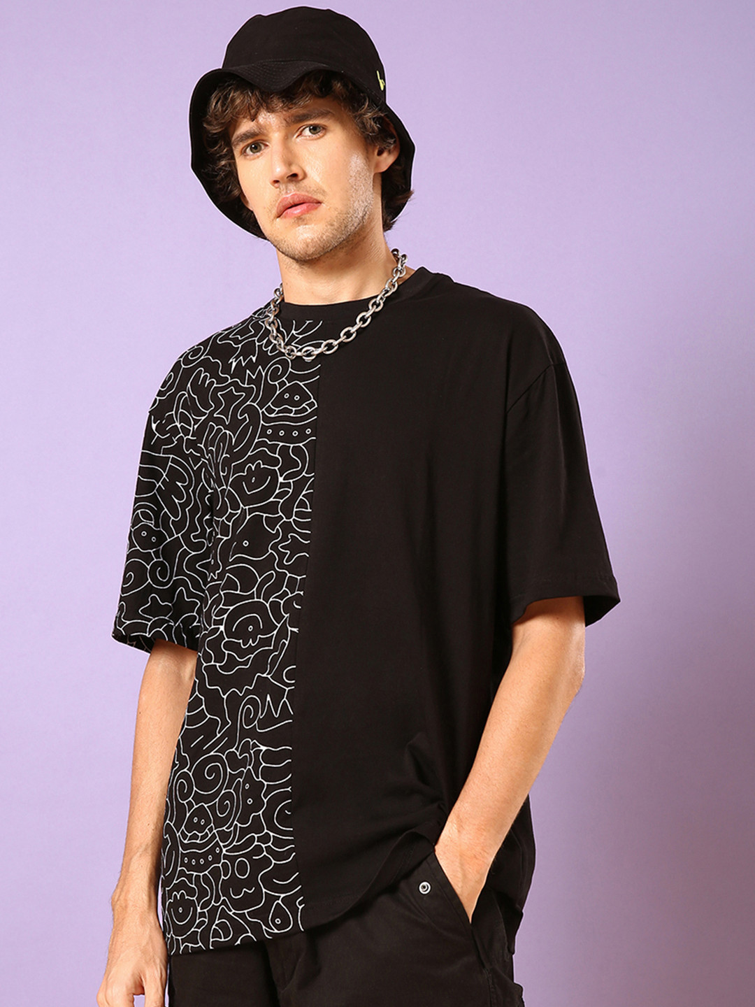 Bewakoof Men Oversized Fit Half N Half Printed T-shirt
