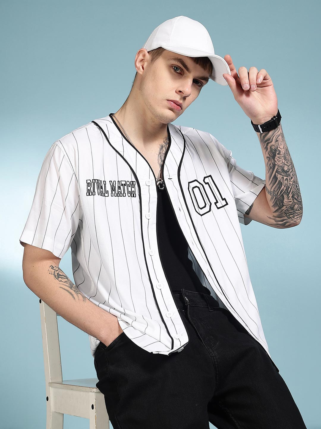 Eszett Baseball Striped Cuban Collar Cotton Shirt