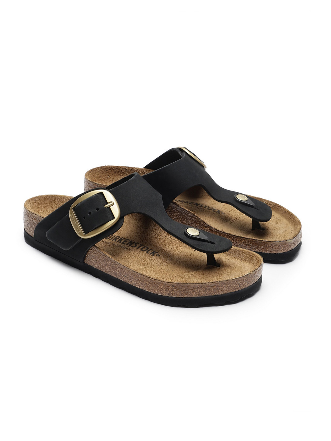Birkenstock Gizeh Big Buckle Black Regular Width Nubuck Leather Thong Sandals