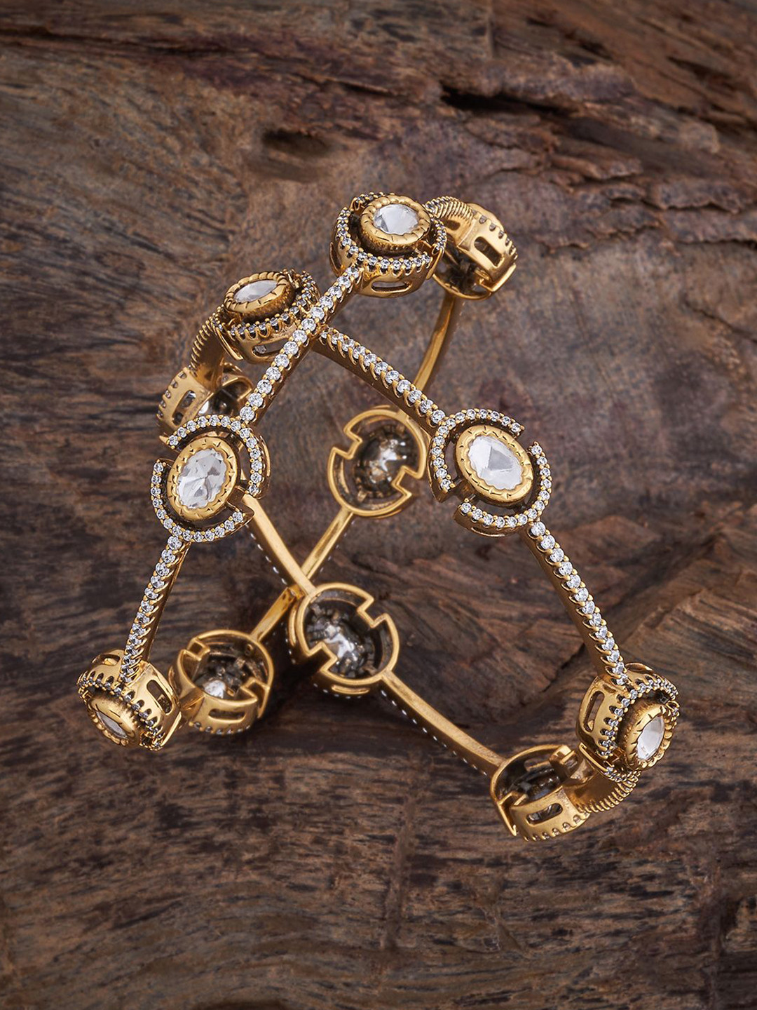 Kushal's Fashion Jewellery Set Of 2 Victorian-Plated Party Kundan Bangles