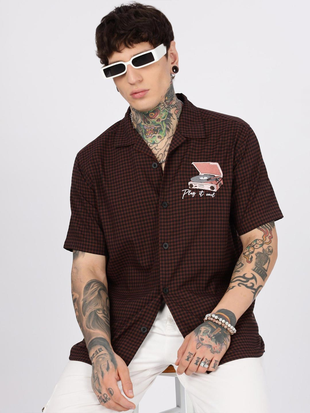 Eszett Gramophone Cuban Collar Cotton Shirt