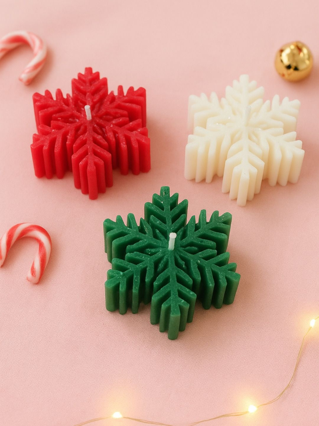 LIGHT JEWELS Set Of 3 Snowflakes Candles