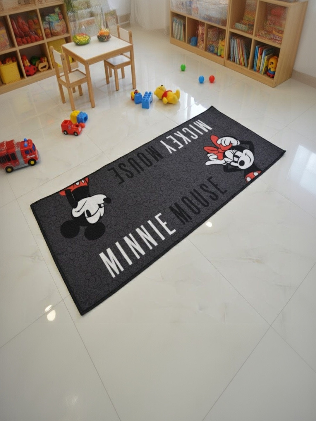 Athom Living Kids White & Charcoal Cartoon Characters Anti-Skid Nylon Carpet