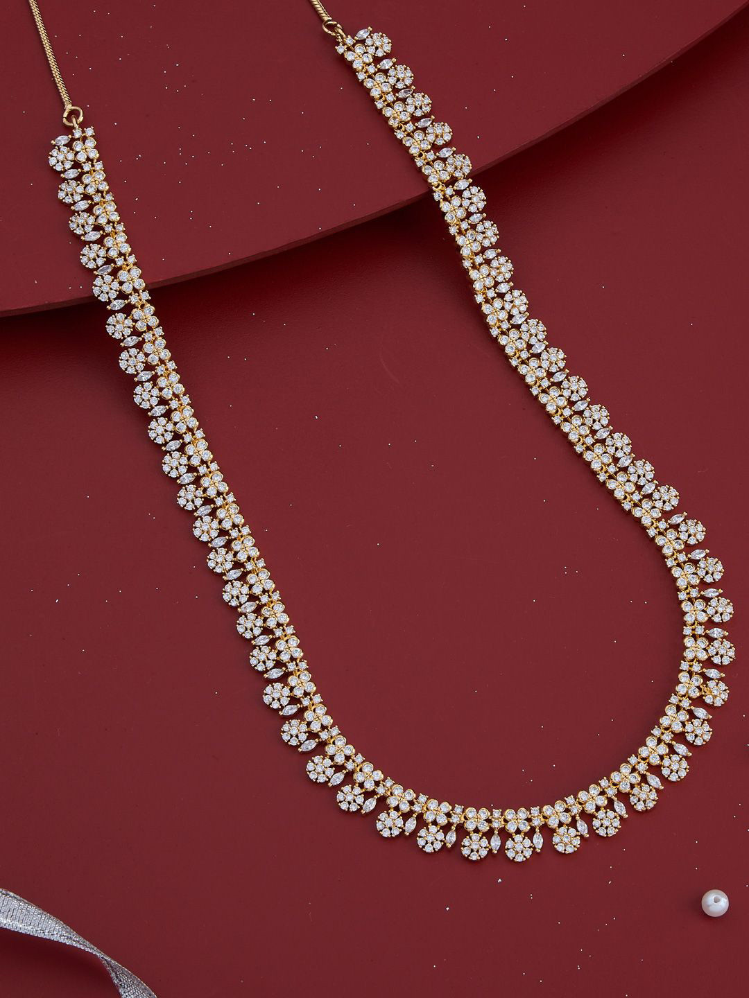 Kushal's Fashion Jewellery Gold-Plated Zircon Studded Long Necklace