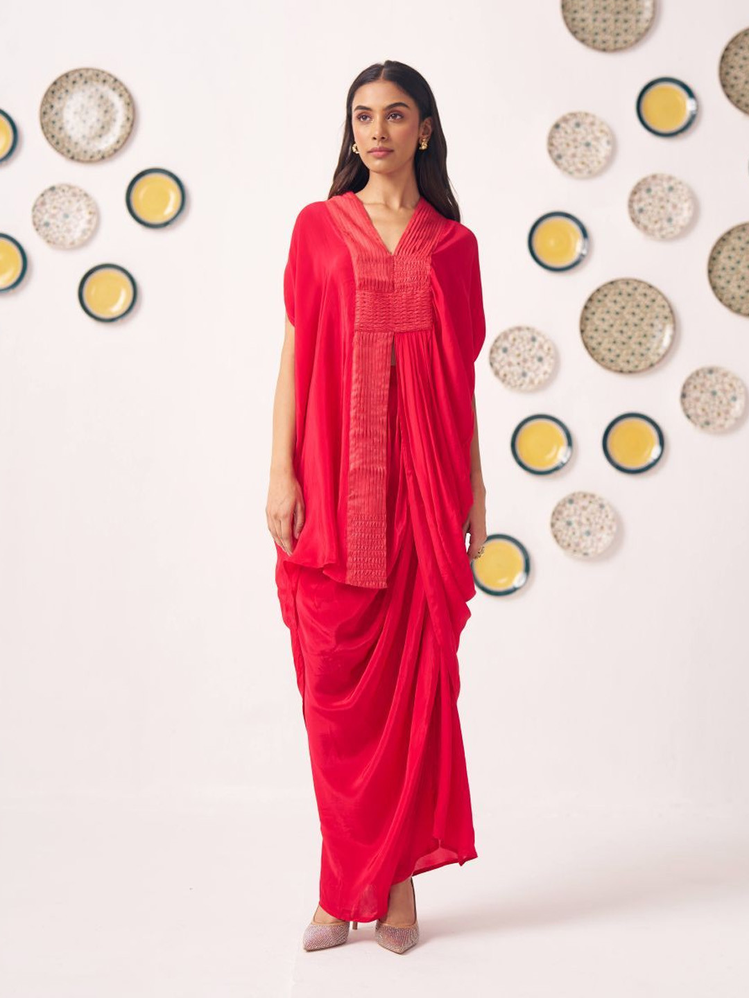 Western Era Cross Pleated Long Kaftan Top