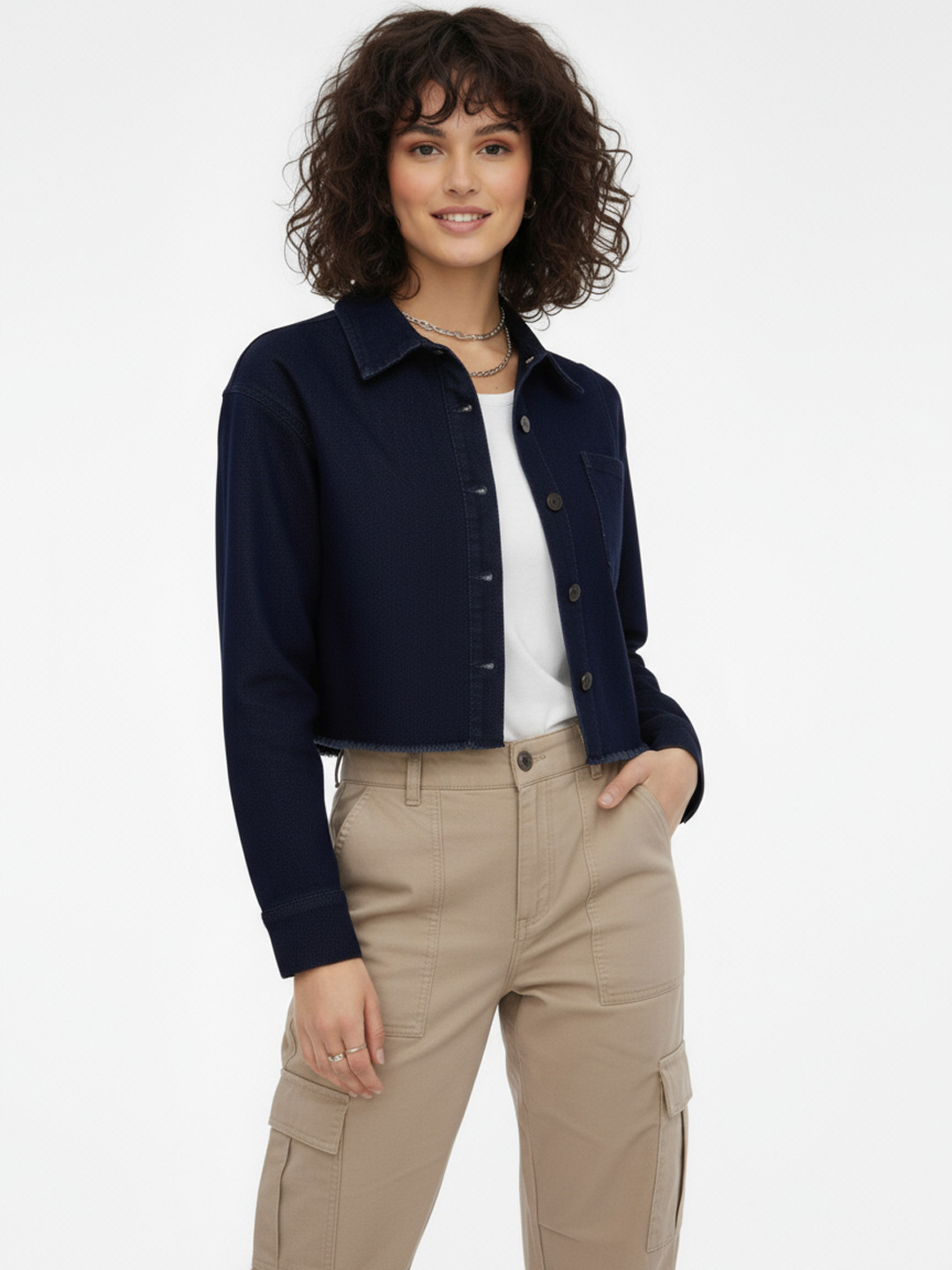 glitchez Crop Denim Jacket with Frayed Hem