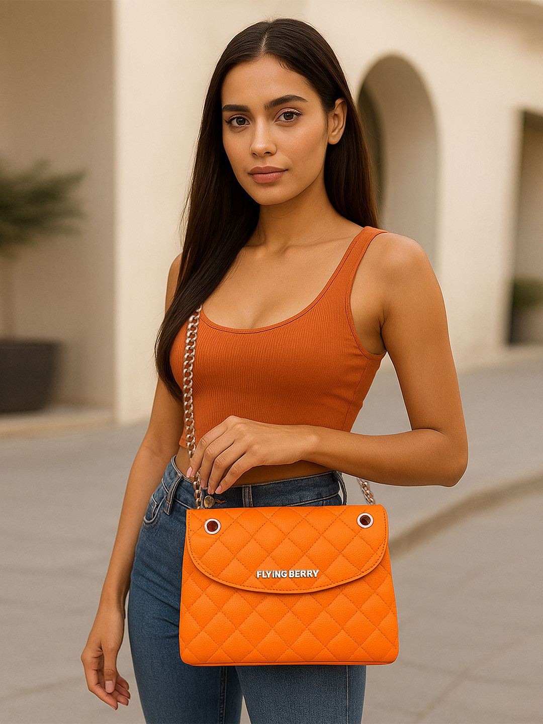 FLYING BERRY Orange Textured Sling Bag