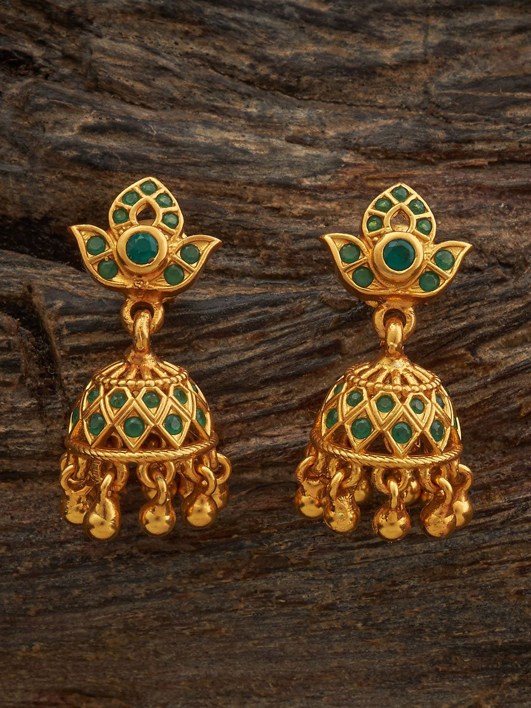 Kushal's Fashion Jewellery Embellished Bridal 92.5 Silver Gold-Plated Dome Temple Jhumkas