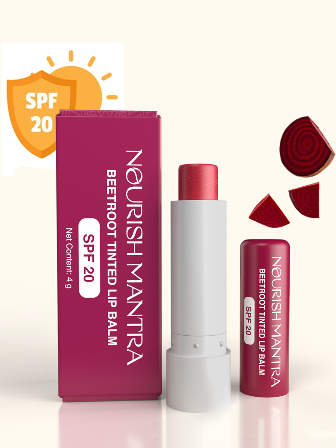 Nourish Mantra Beetroot Tinted Lip Balm SPF 20 With Shea Butter & Almond Oil - 4 g - Red
