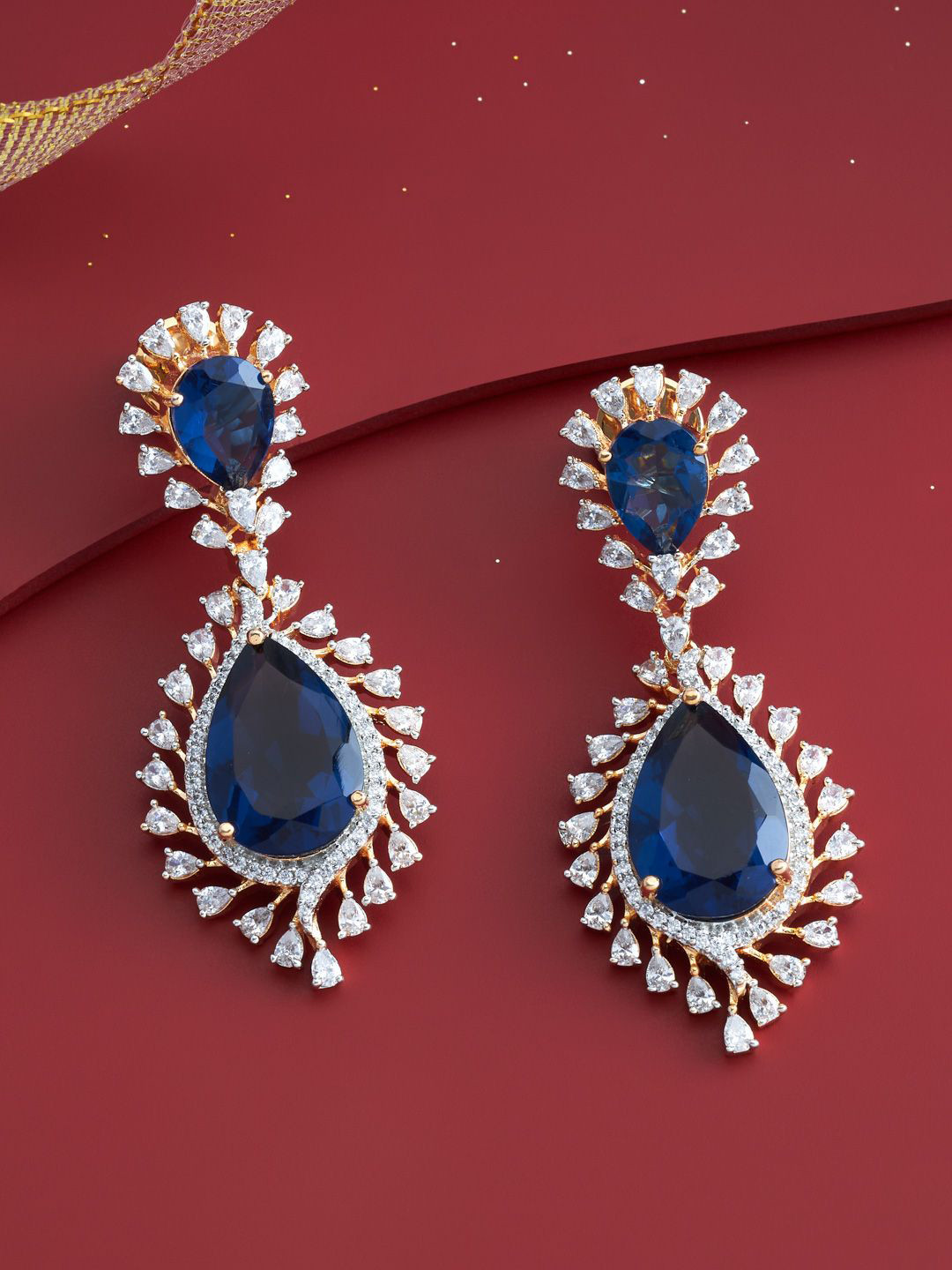 Kushal's Fashion Jewellery Gold-Plated Classic Sapphire Zircon Drop Earrings
