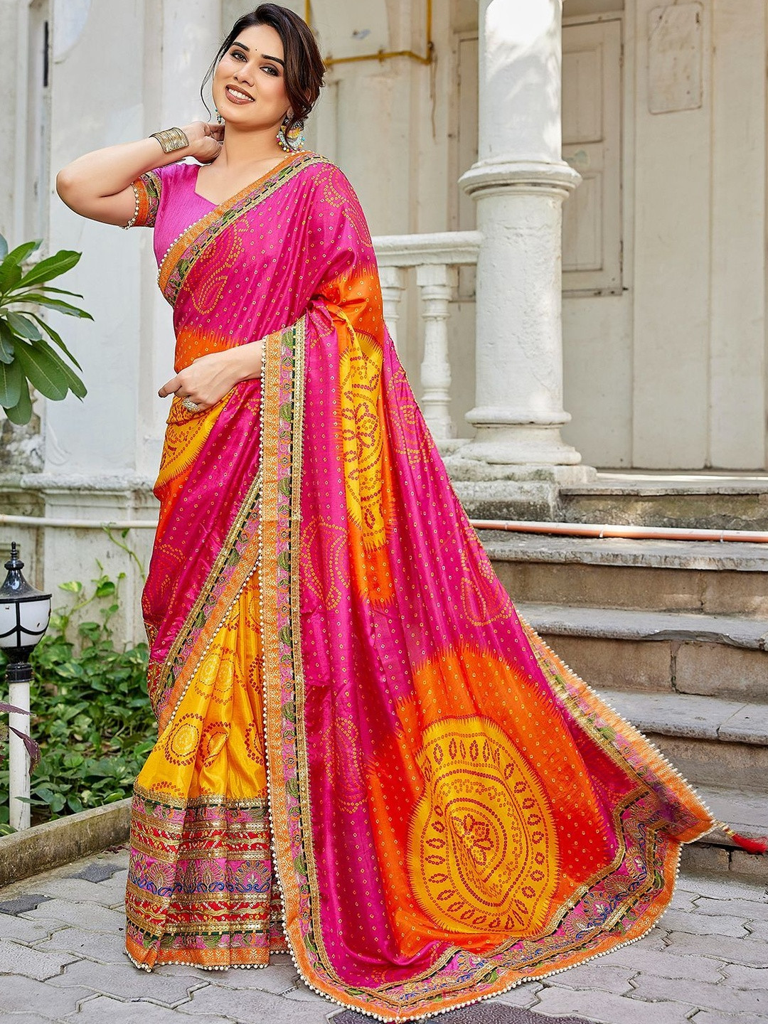 Lookmark Ethnic Motifs Embroidered Art Silk Heavy Work Saree
