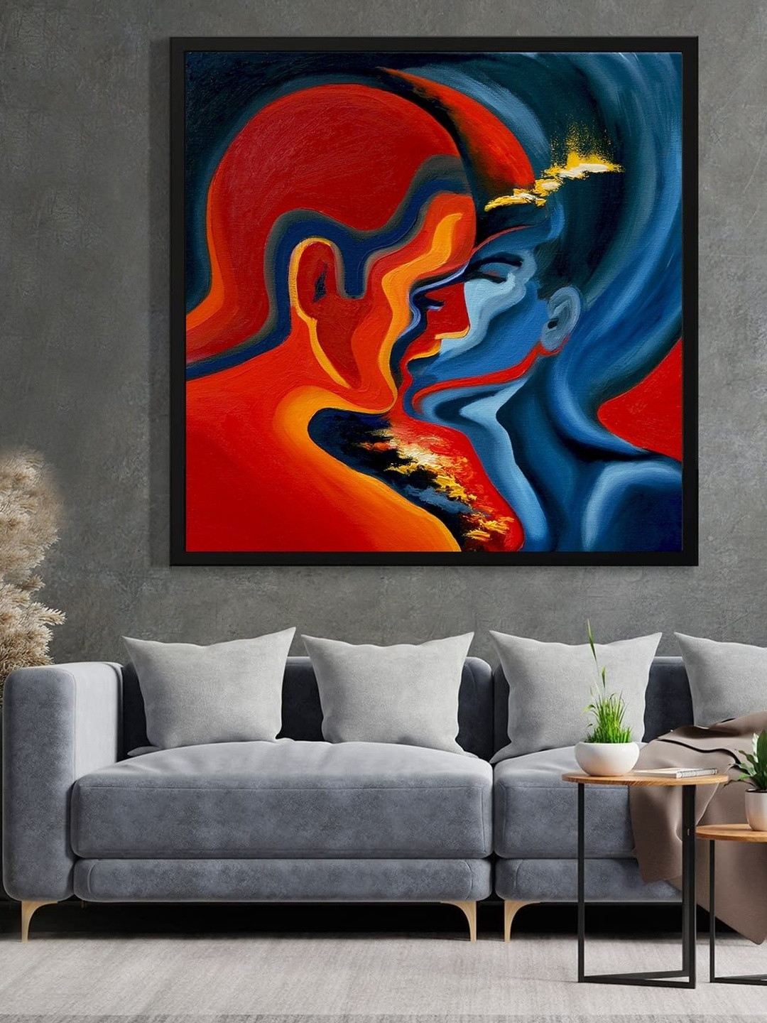 DECOR DADDY Red Single Piece Canvas L-Couple Wall Painting