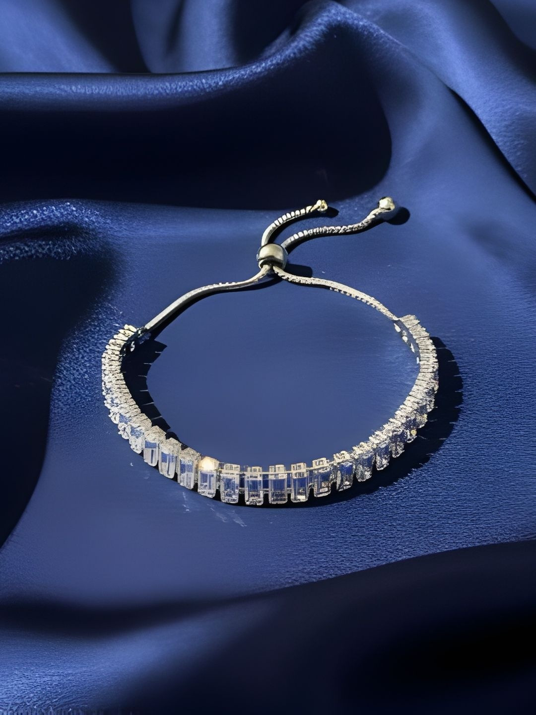 Nui Women Cubic Zirconia Silver-Plated Cuff Bracelet