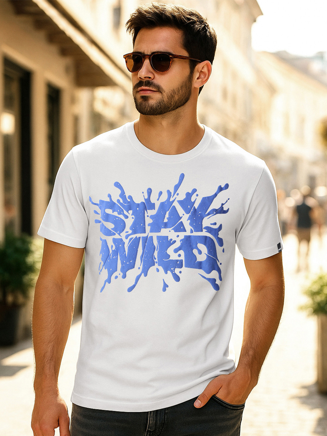 Bewakoof Men's White Stay Wild Graphic Printed T-shirt
