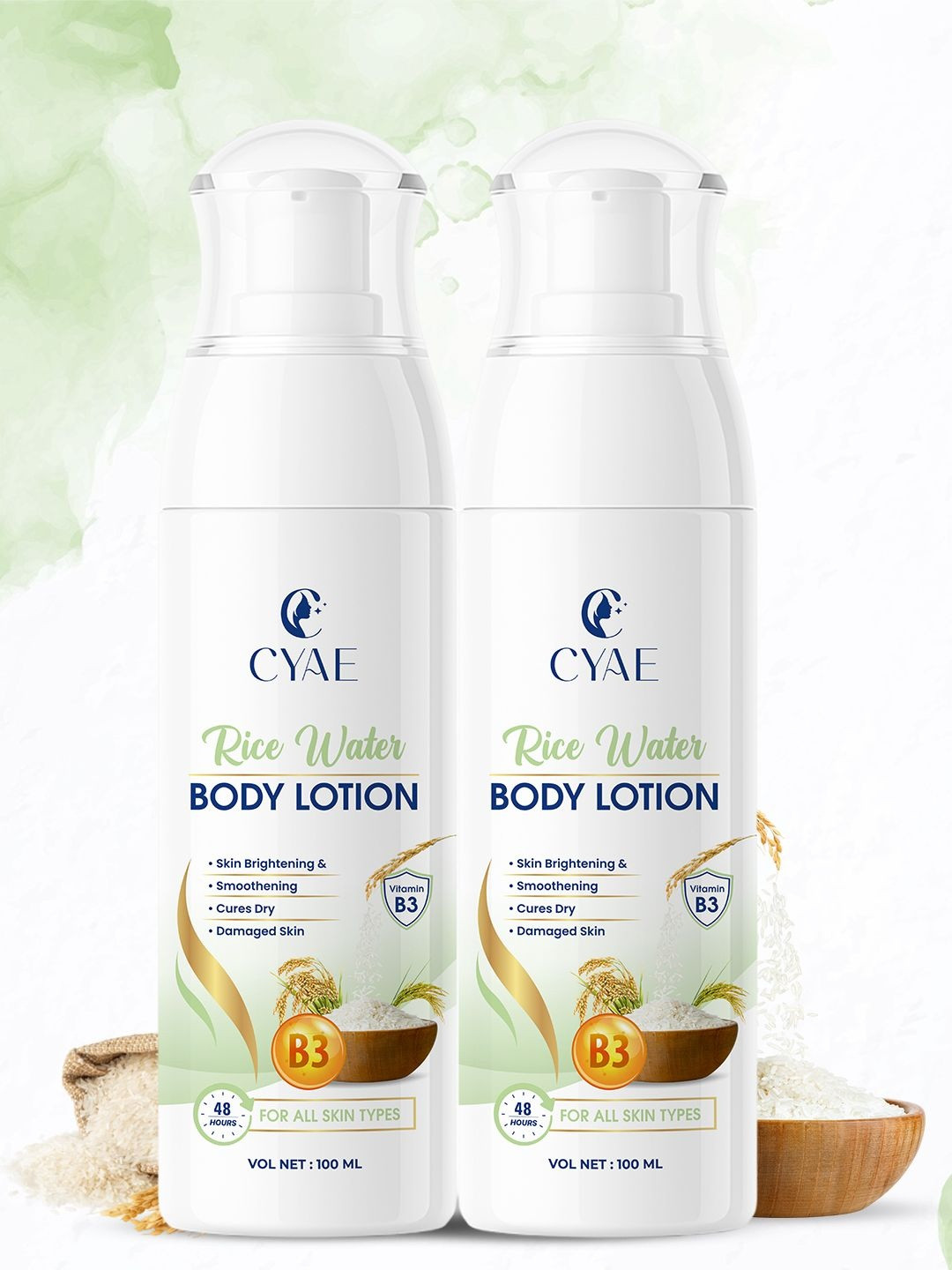 Cyae Set Of 2 Rice Water Body Lotion With Vitamin B3 - 100 ml Each