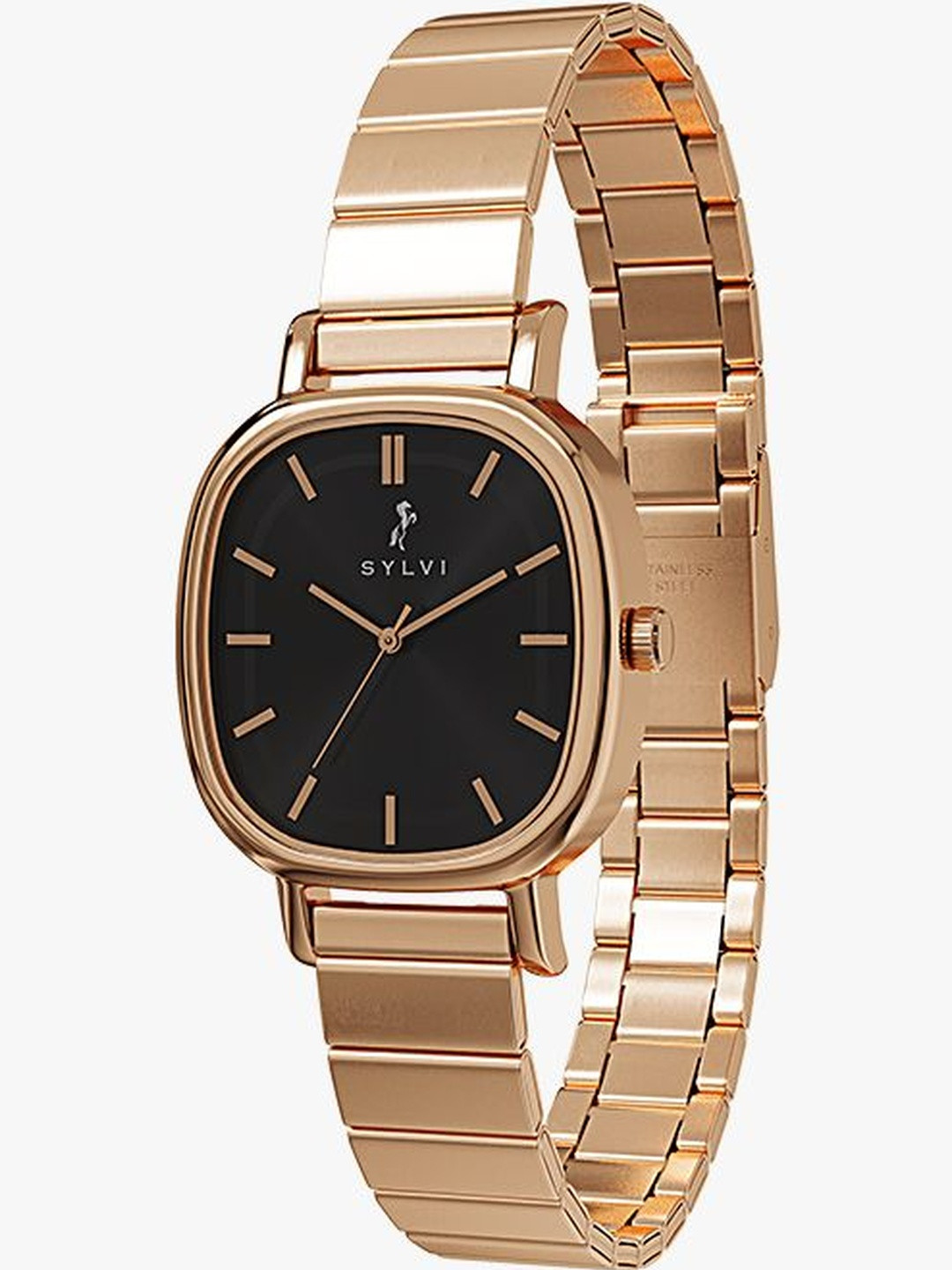 Sylvi Women Patterned Dial & Stainless Steel Straps Analogue Multi Function Watch EL-BLK-rose-mesh