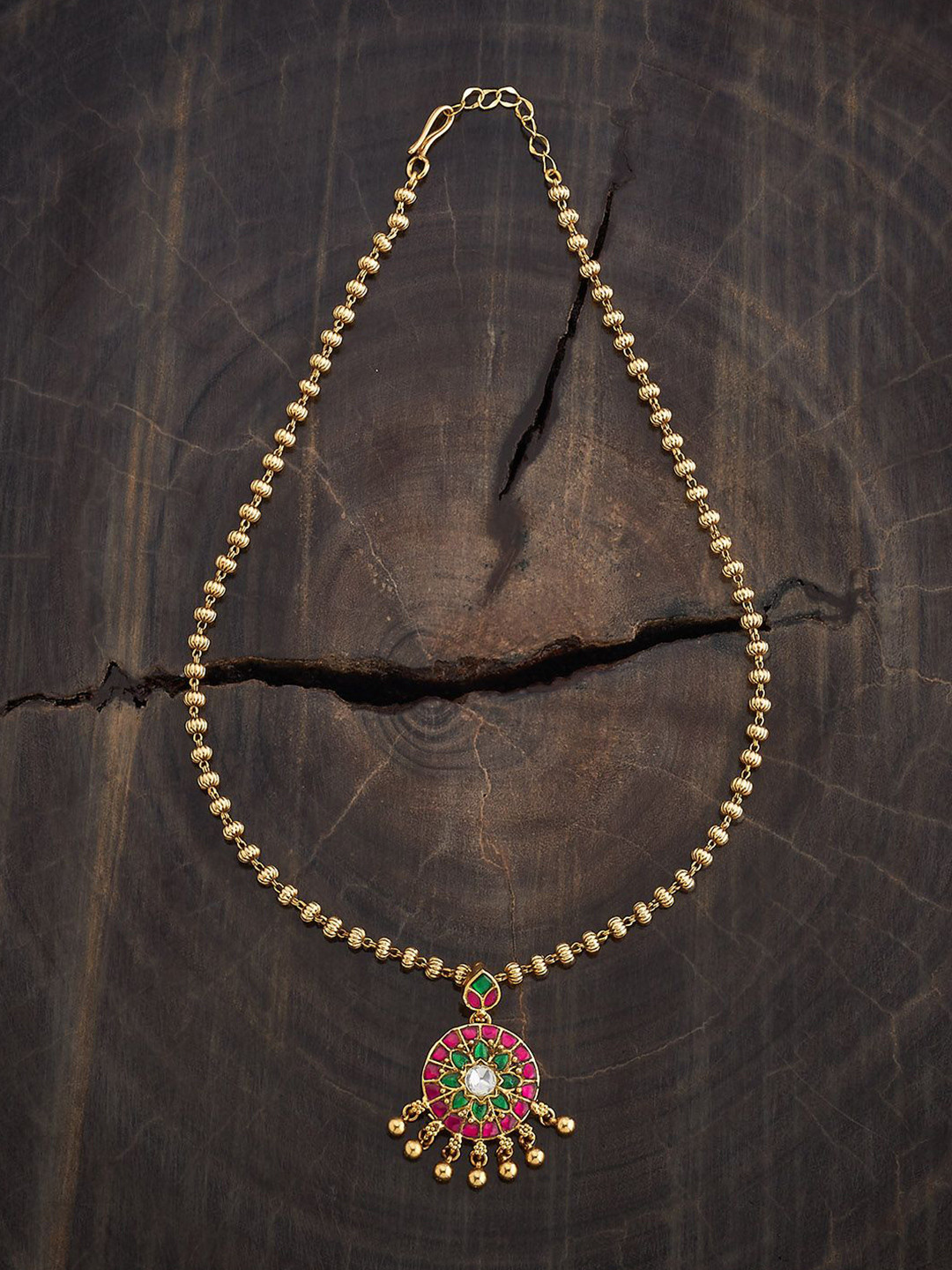 Kushal's Fashion Jewellery Gold-Plated Ruby Studded Antique Necklace