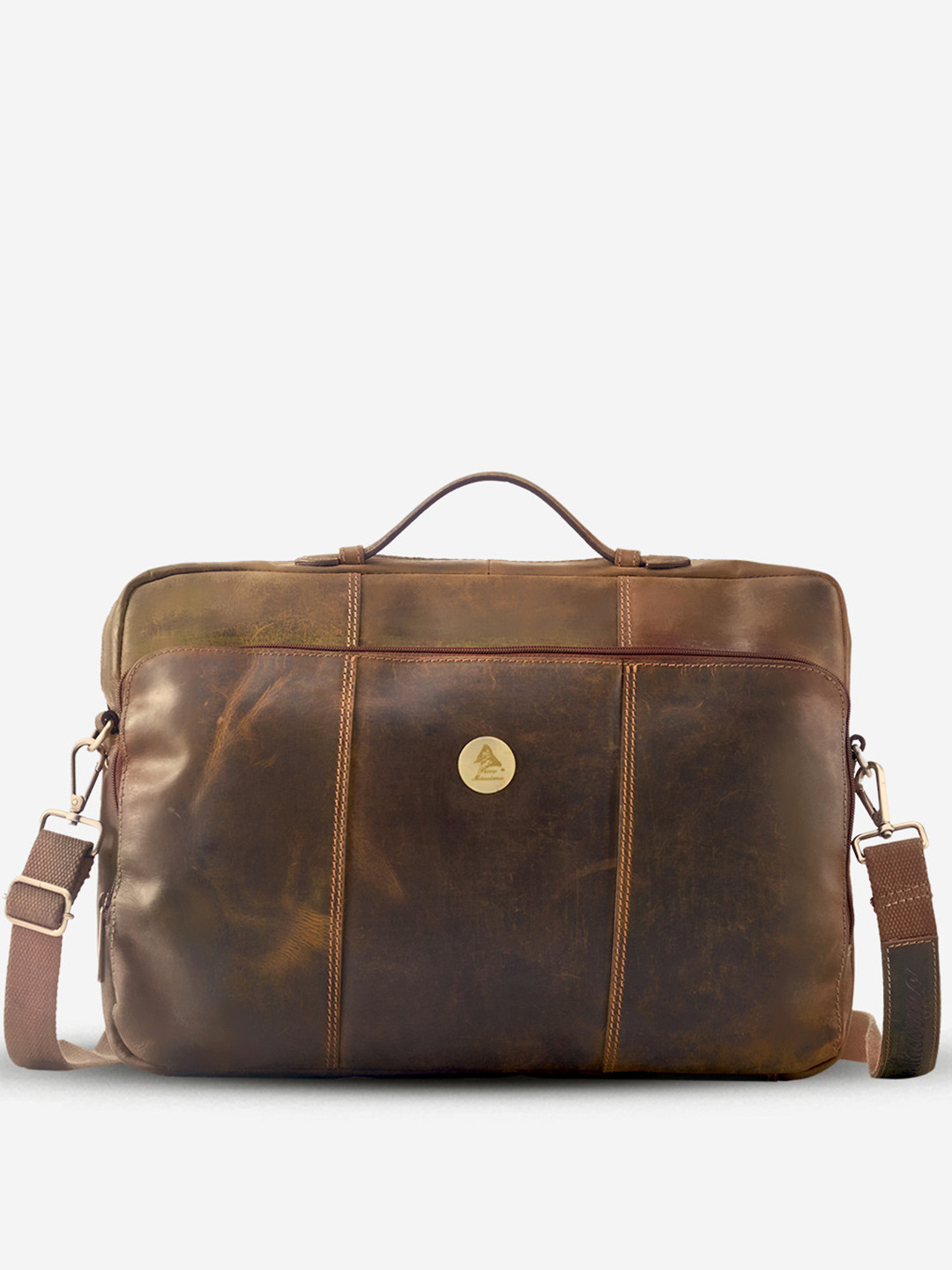 Picco Massimo Unisex Tan Textured Leather Laptop Bag