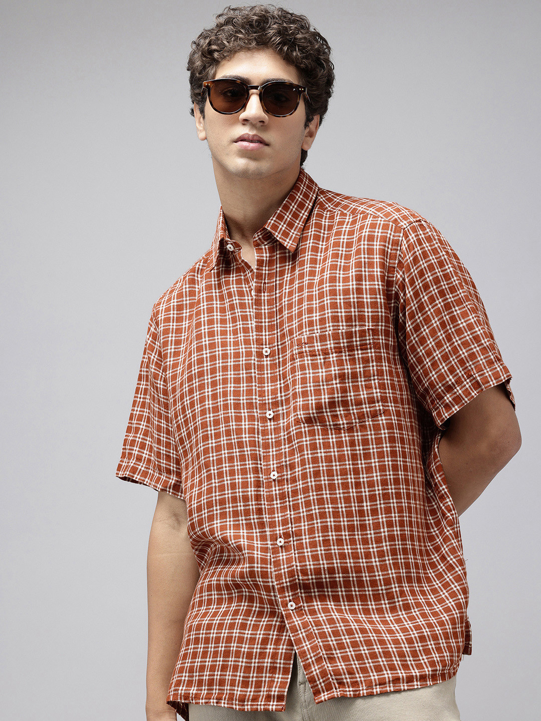 ColorPlus Comfort Fit Checked Pure Linen Casual Shirt