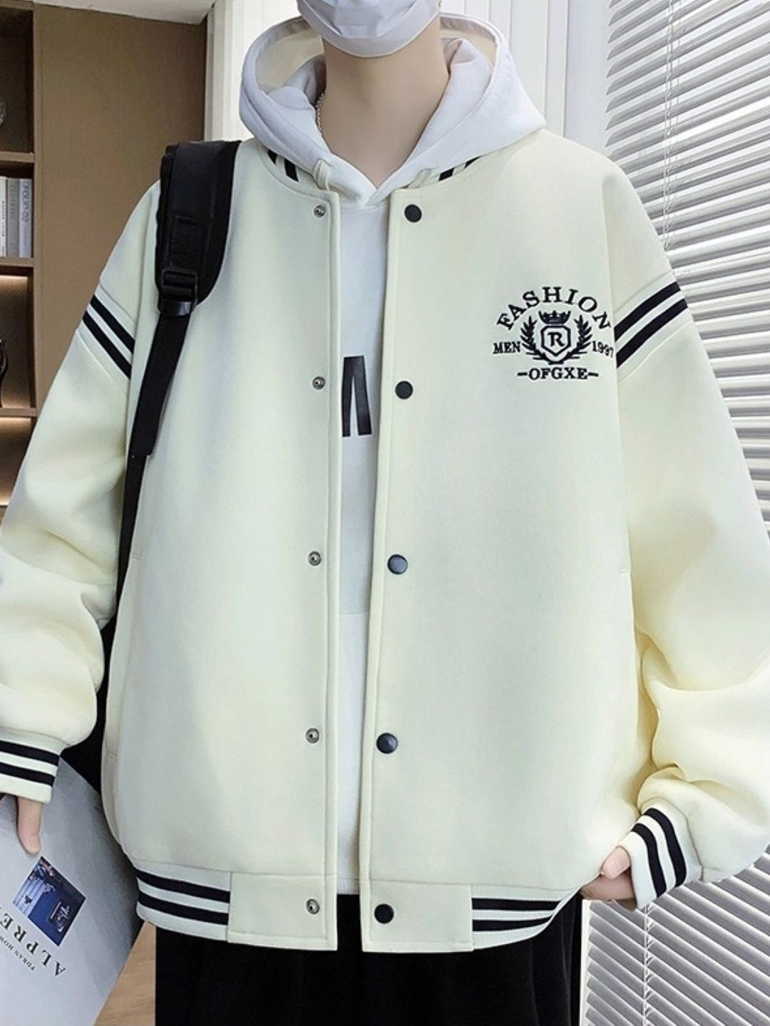 KPOP Men Brand Logo Colourblocked Varsity Jacket