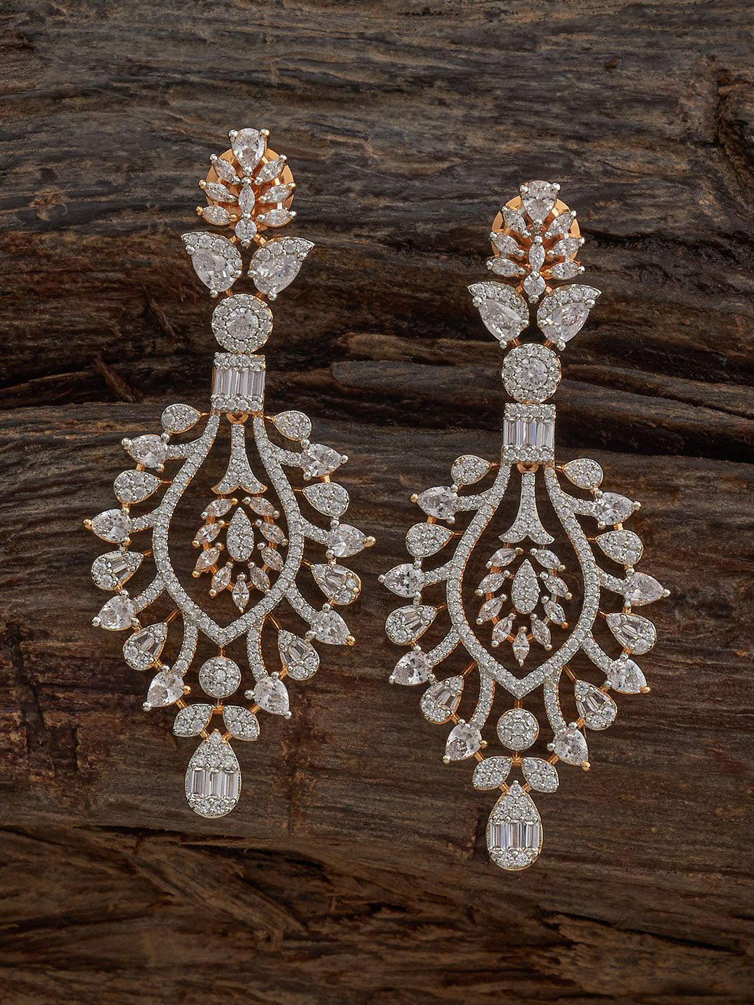 Kushal's Fashion Jewellery White-Lavender Gold-Embellished Bridal Party Zircon Pendant Set