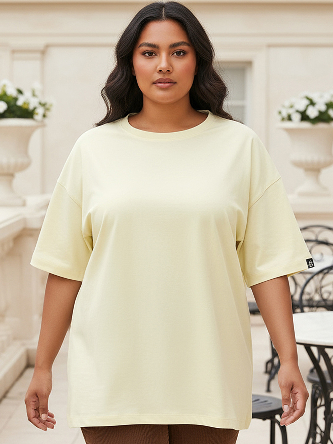Bewakoof Plus Women Beige Oversized Plus Size T-shirt