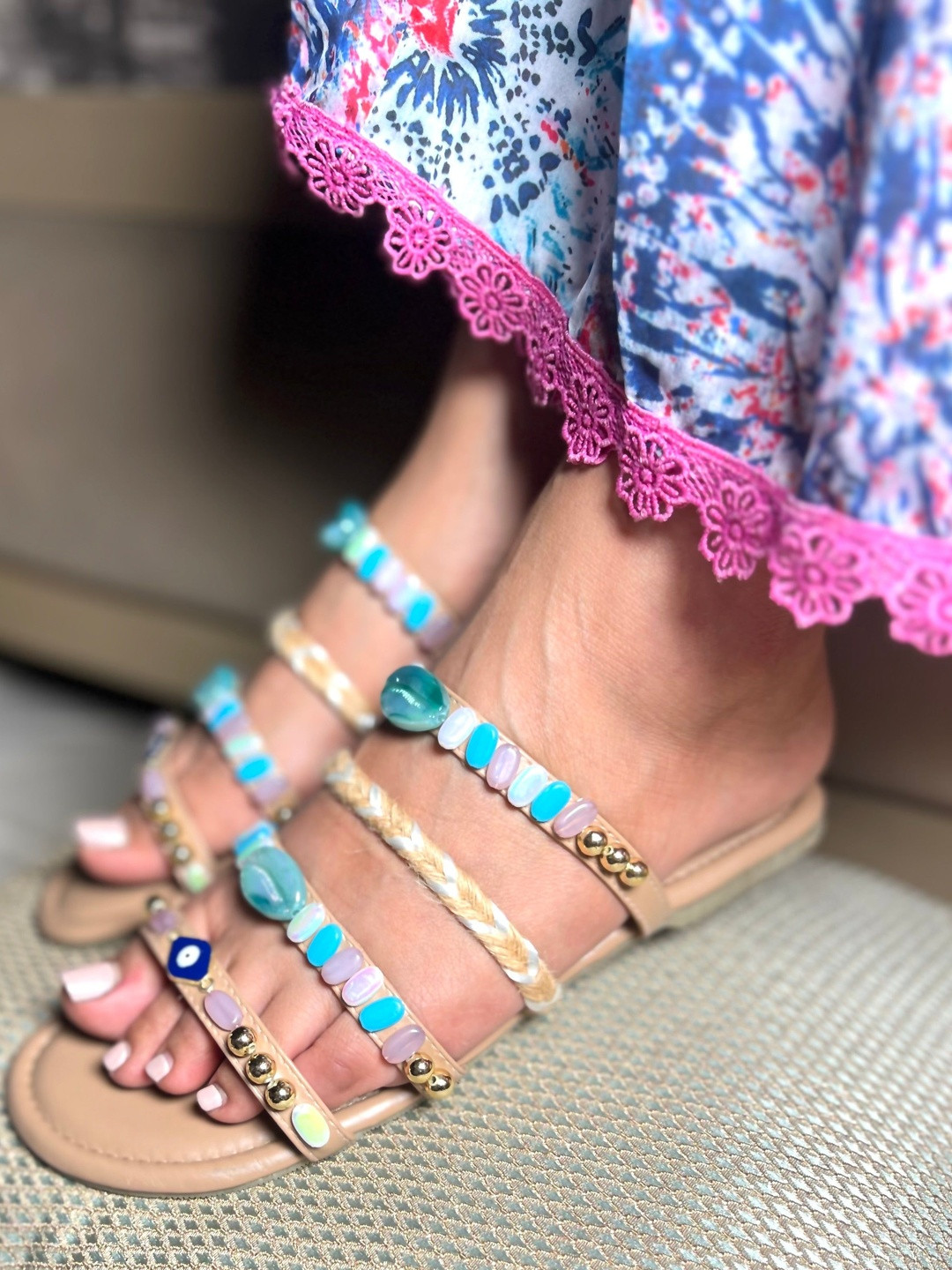 SANDAL STORIES Women Embellished Beaded Strappy Open Toe Flats