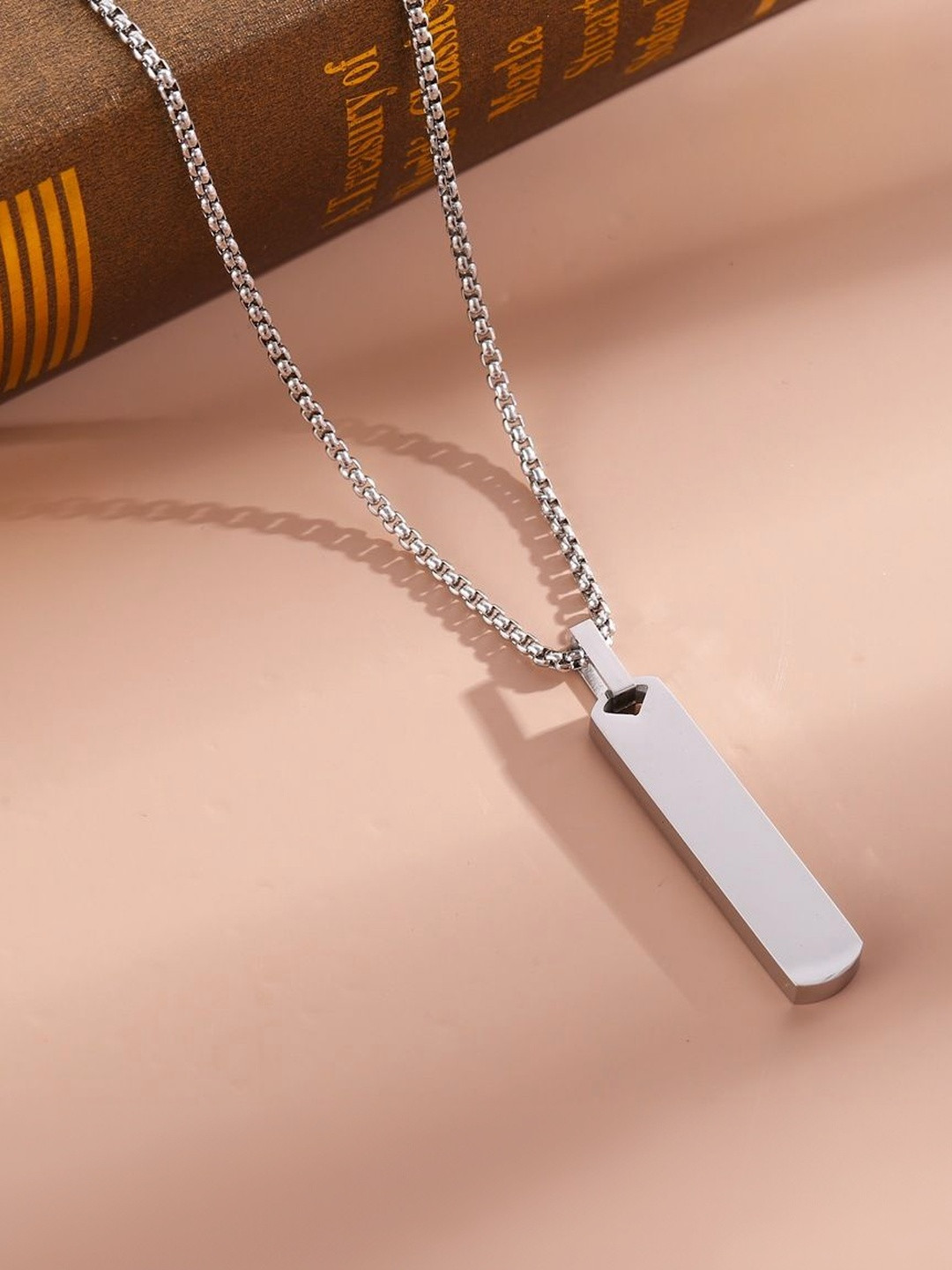 MEENAZ Men Anti Tarnish Silver-Plated Bar Necklace