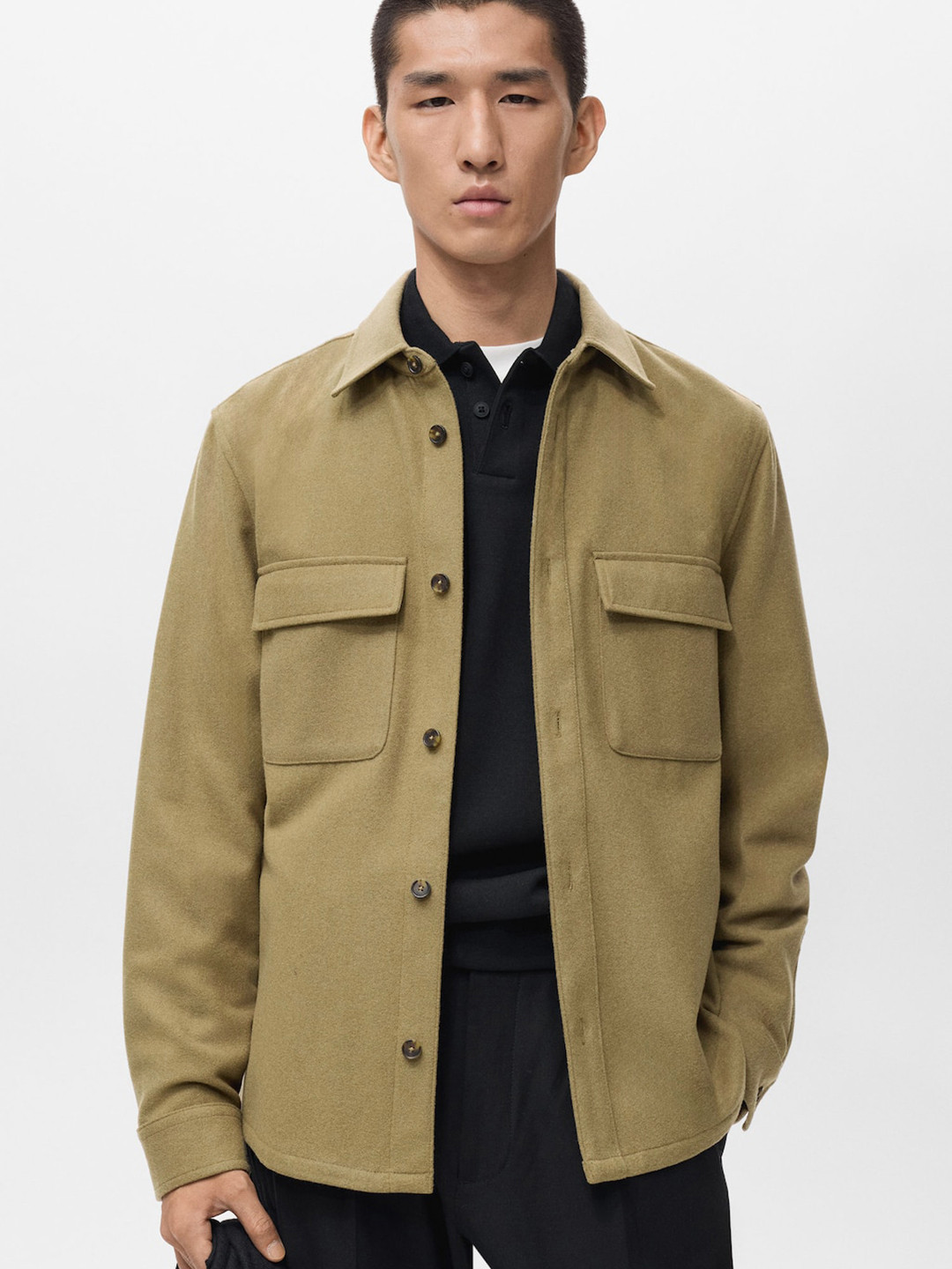 MANGO MAN Spread Collar Button Down Wool blend Tailored Jacket