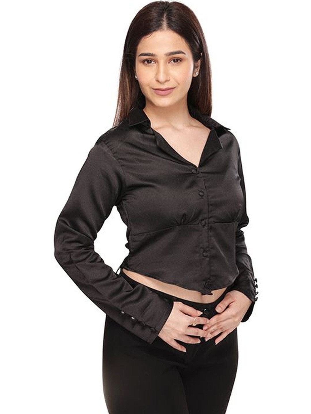 Purple Haze Satin Shirt Style Crop Top