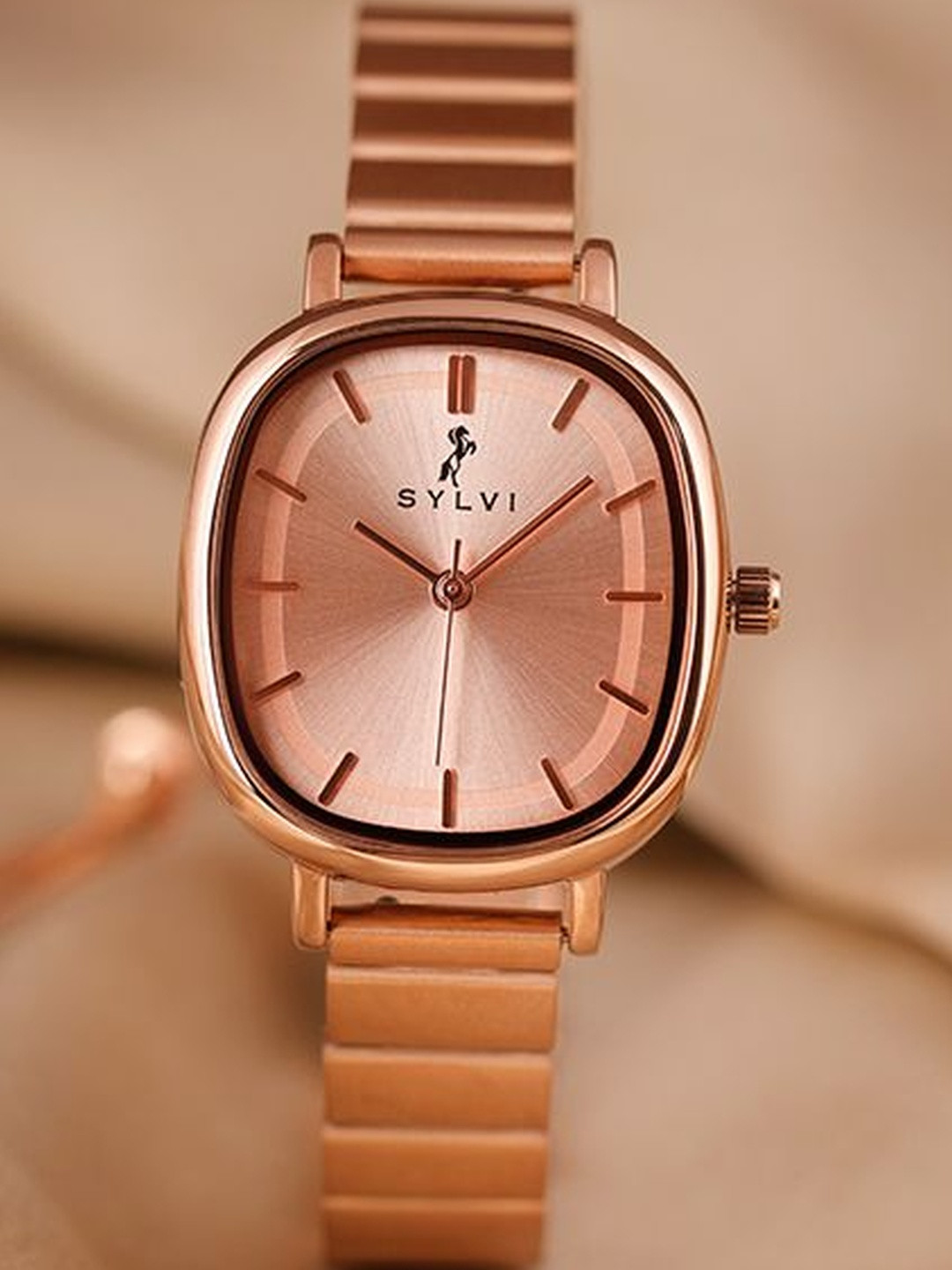 Sylvi Women Patterned Dial & Stainless Steel Straps Analogue Multi Function Watch EL-Rose-Rose-mesh