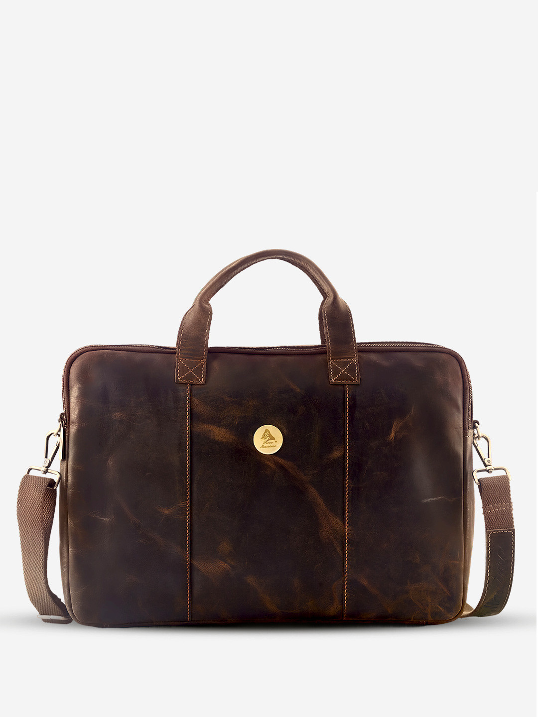 Picco Massimo Unisex Tan Textured Messenger Leather Bag
