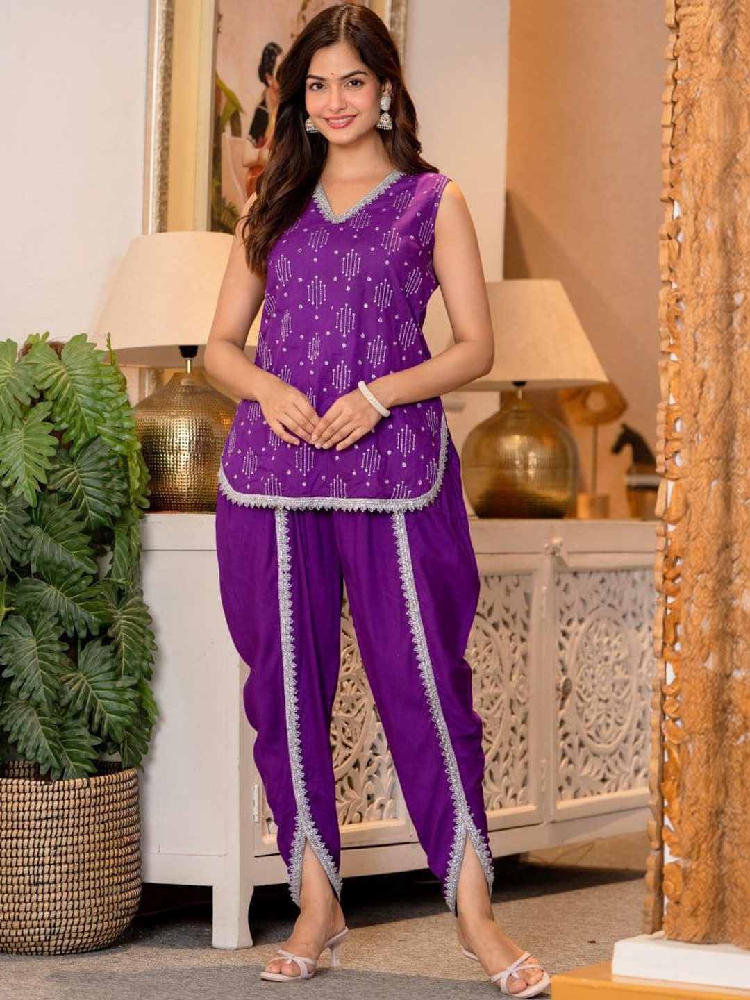 TFP Women Printed Regular Thread Work Kurti with Dhoti Pants