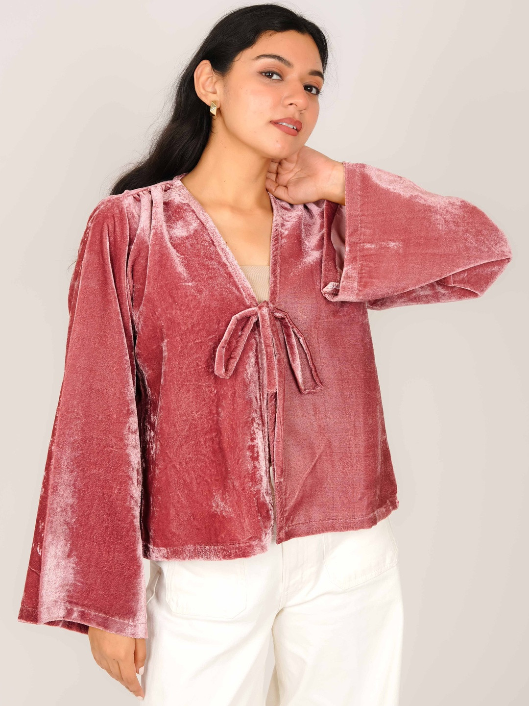 MONOMEE Bell Sleeve Velvet Top