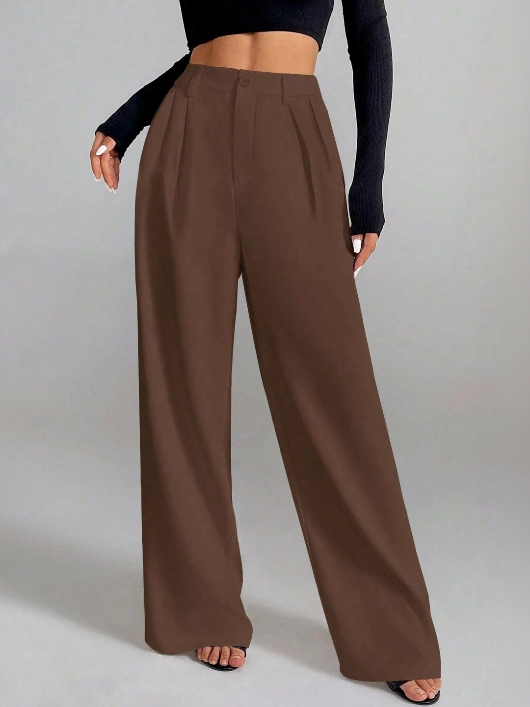 CILIMILI Women Relaxed Straight Leg High-Rise Non Iron Trousers