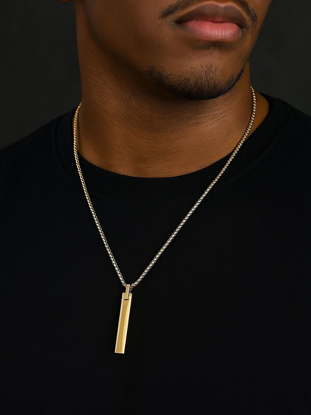 MEENAZ Men Gold-Plated Anti Tarnish Bar Necklace with Chains